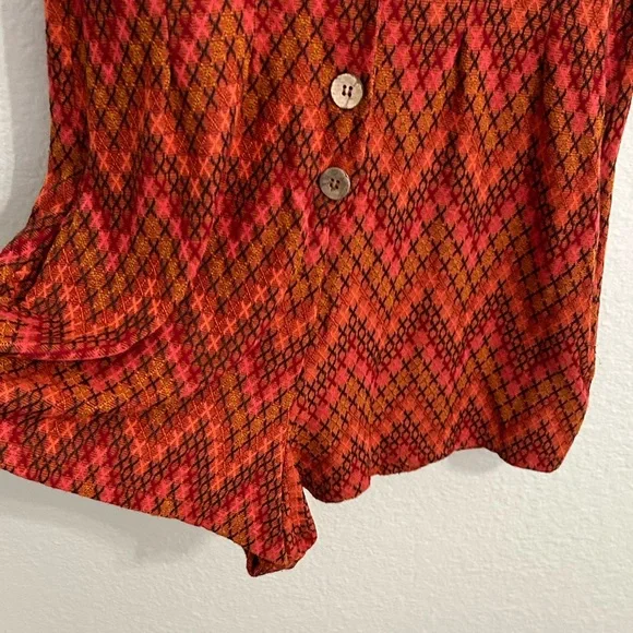 Free People Printed Button Front Romper Red Combo Boho Festival | Size L - Picture 5 of 12